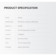 UGREEN 60521 USB-A to 8-pin Lightning 90 Degree Angel Cable 1M