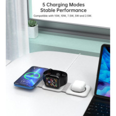 CHOETECH T588-F-WH 3-in-1 Foldable Fast Wireless Charger for Phone/Watch/Earphone
