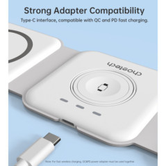 CHOETECH T588-F-WH 3-in-1 Foldable Fast Wireless Charger for Phone/Watch/Earphone