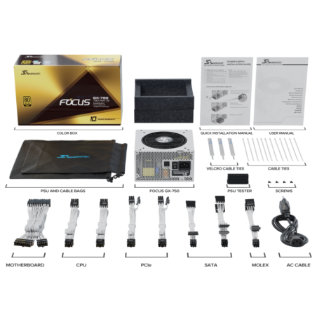 Seasonic FOCUS GX-750 White 750W ATX 3.0 Gold Modular PSU