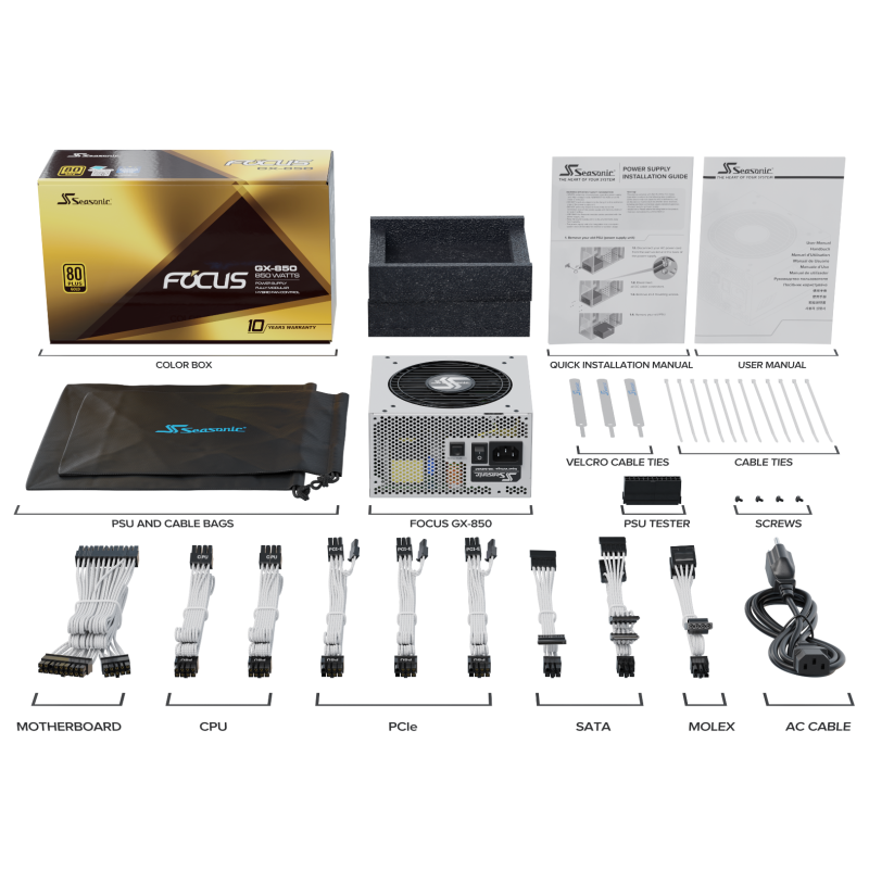 Seasonic FOCUS GX-850 White 850W ATX 3.0 Gold Modular PSU