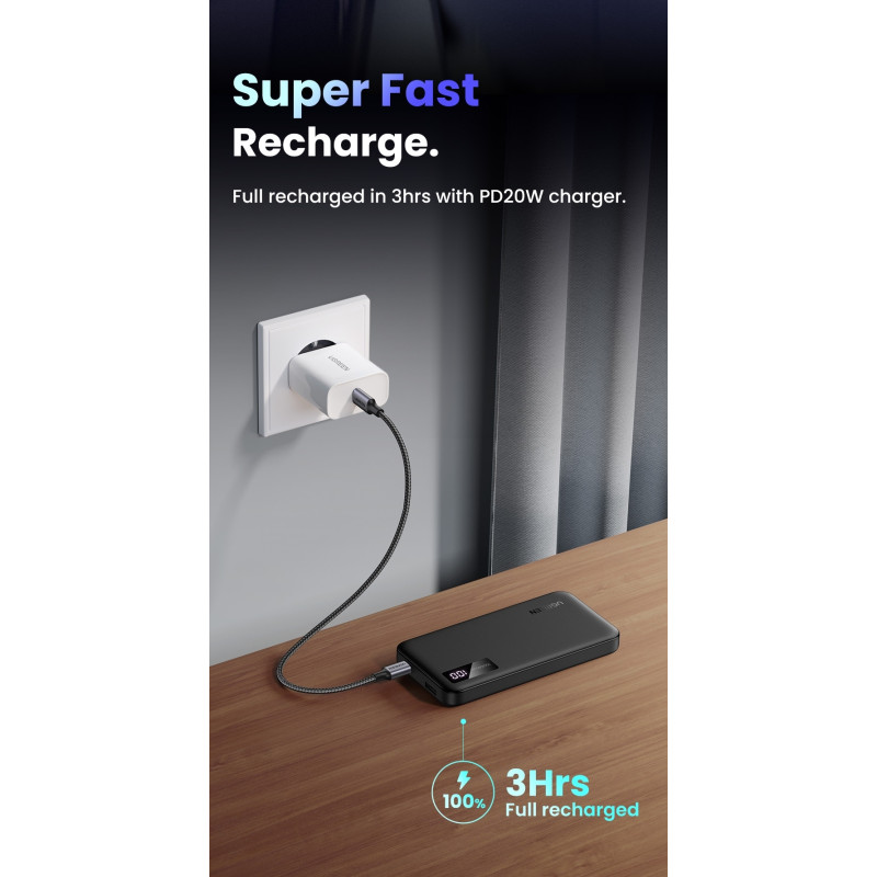 UGREEN 25742 10000mAh Two-way Fast Charging Power Bank Black