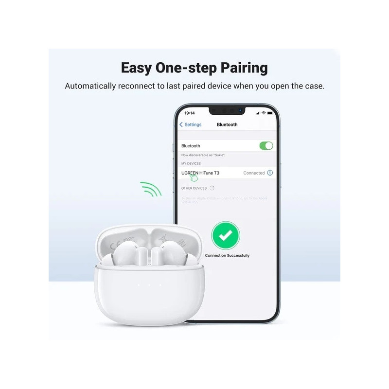 UGREEN 90206 HiTune T3 Active Noise-Cancelling Wireless Earbuds (White)