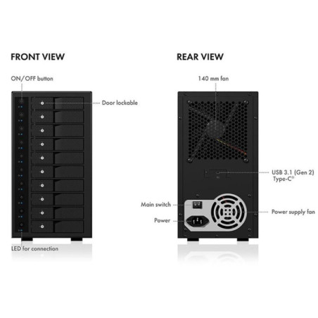 ICY BOX IB-3810-C31 SINGLE enclosure for 10x HDD with USB 3.1 (Gen 2) Type-C or Type-A interface
