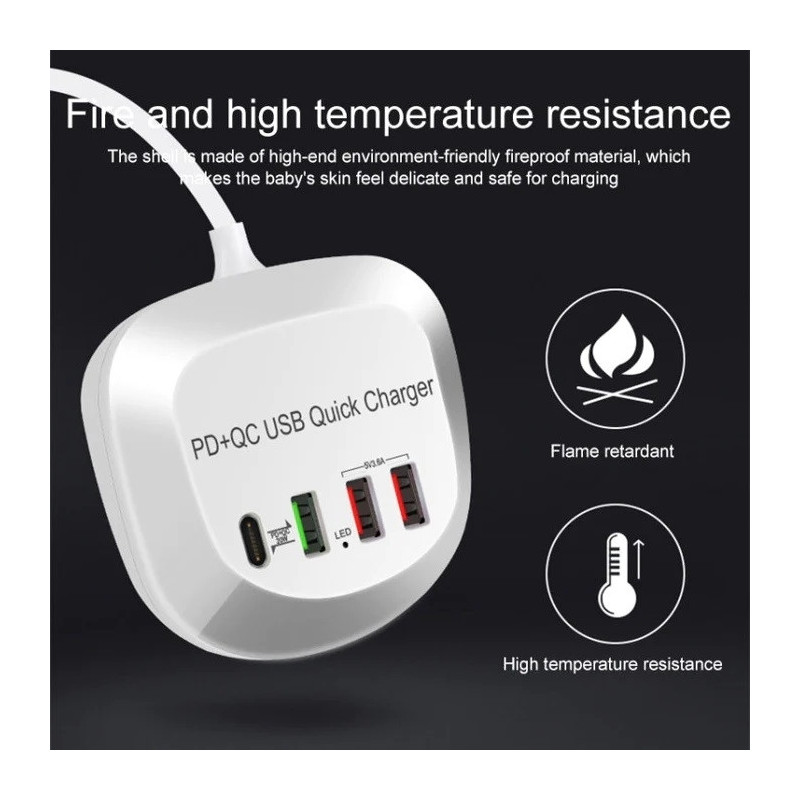 4-Port PD+QC3.0 Charger 40W with AU AC Adapter