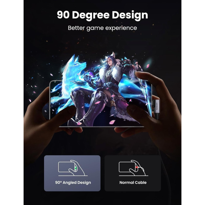 UGREEN 20299 Right Angle USB-C Fast Charging Cable 5Gbps 1M