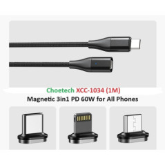 CHOETECH XCC-1034 60W C to C 1M Cable with 3 Replaceable Connecter