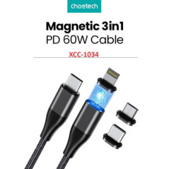 CHOETECH XCC-1034 60W C to C 1M Cable with 3 Replaceable Connecter