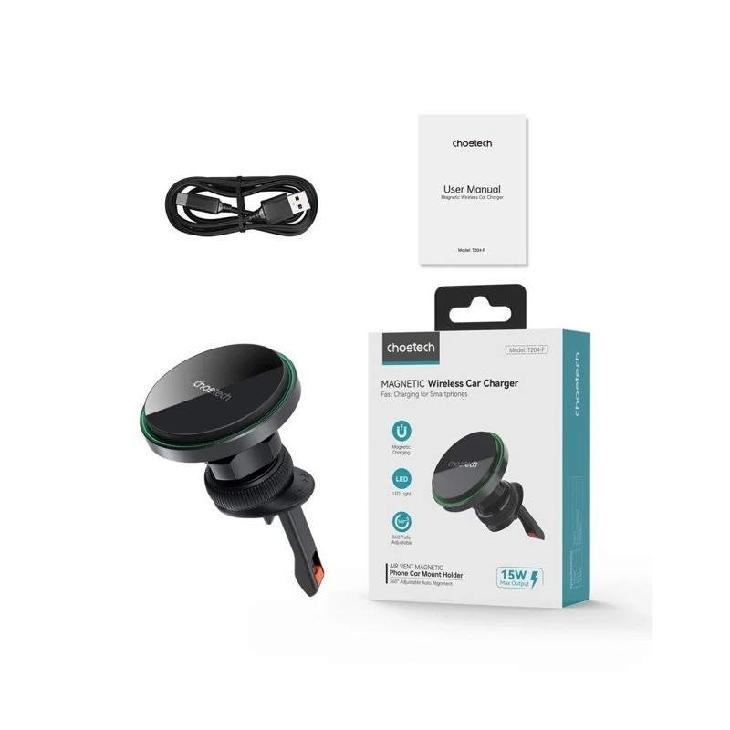 CHOETECH T205-F 15W Magnetic Car Charger Holder with LED Light (PC housing)