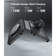 CHOETECH T616-F-BK 3in1 Magnetic Foldable Wireless Charger Black