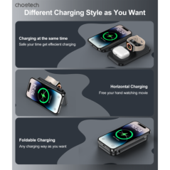 CHOETECH T616-F-BK 3in1 Magnetic Foldable Wireless Charger Black