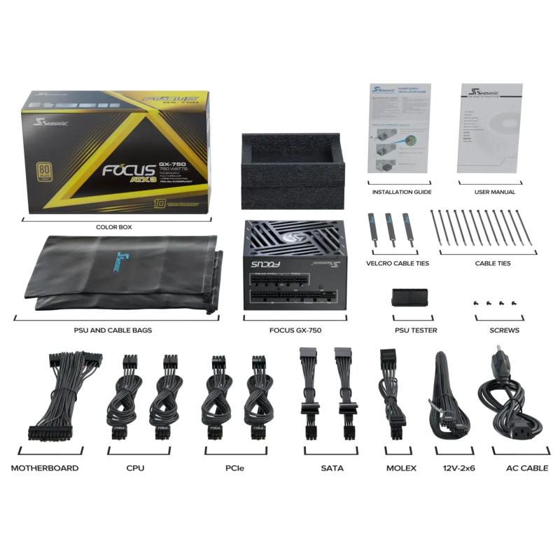 Seasonic 750W Focus GX-750 V4 Fully-Modular 80 PLUS Gold ATX3.1/PCIe 5.1 PSU SRP-FGX751-A5A32SF