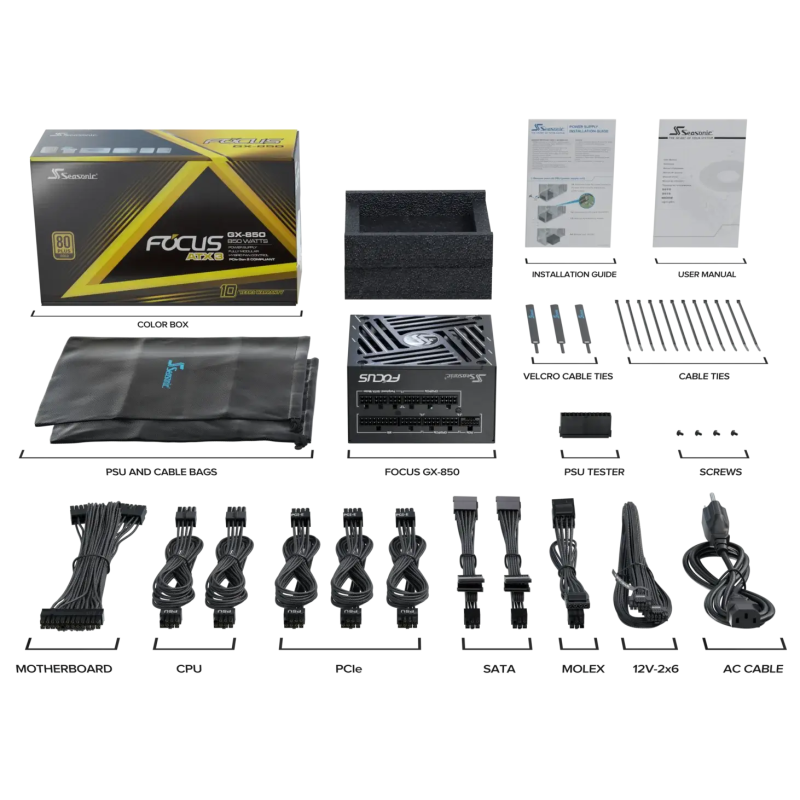 Seasonic 850W Focus GX-850 V4 Fully-Modular 80 PLUS Gold ATX3.1/PCIe 5.1 PSU SRP-FGX851-A5A32SF