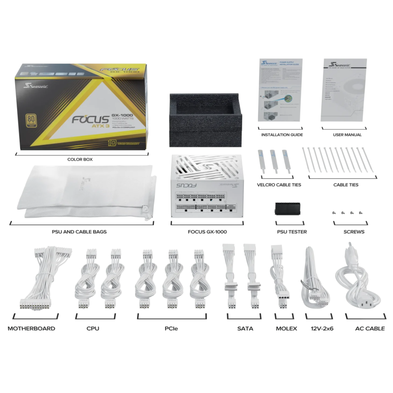 Seasonic 1000W Focus GX-1000 V4 WHITE Fully-Modular 80 PLUS Gold ATX3.1/PCIe 5.1 PSU