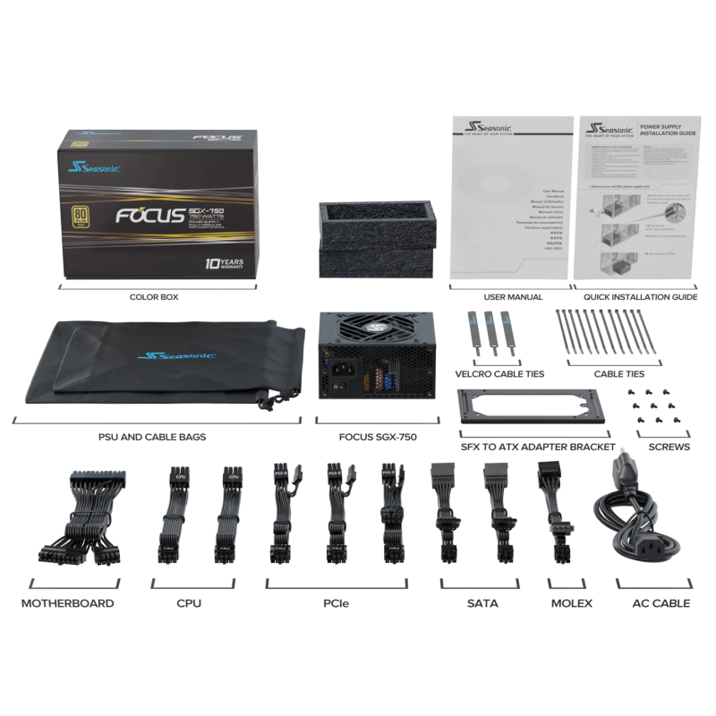 Seasonic FOCUS SGX-750 (2021) 750W Modular 80 Plus Gold PSU 