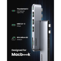 UGREEN 60560 USB-C Hub for MacBook Aluminum Type-C Adapter with 3 USB 3.0 100W