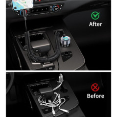 CHOETECH TC0030 65W 3-Port Fast Car Charger with 3.3ft Type-C Stretchable Cable