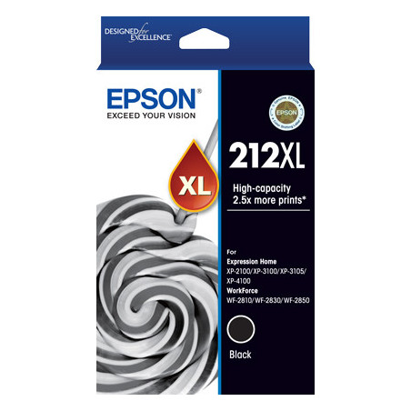 EPSON 212XL BLACK INK FOR XP-4100 XP-3105 XP-3100 XP- 2100 WF-2850 WF-2830 WF-2810