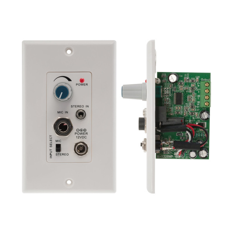 STEREO AUDIO AMP - WALL PLATE FOR IN CEILING PASSIVE SPEAKER D-CLASS AMP 15W RMS  0.06 THD