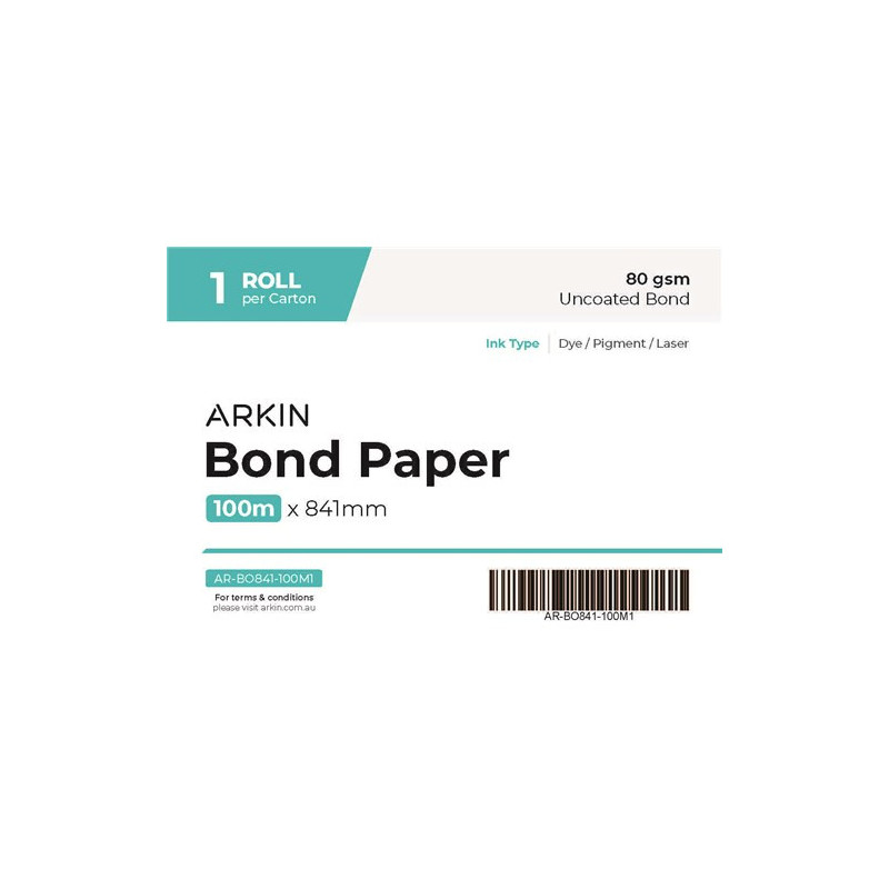 BOND PAPER 80GSM - 841MM X 100M 1 ROLL/CTN - AVAILABLE JAN2025