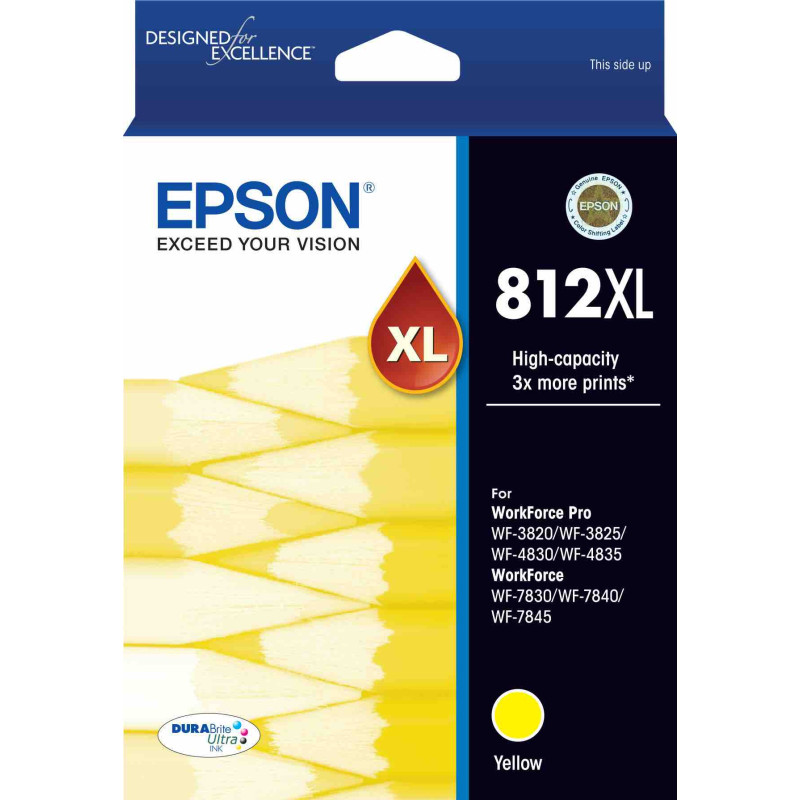 812XL HI CAP DURABRITE ULTRA YELLOW INK SUITS WF-3820 3825 4830 4835 7830 7840 7845