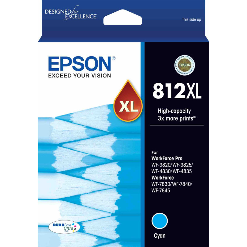 812XL HI CAP DURABRITE ULTRA CYAN INK SUITS WF-3820 3825 4830 4835 7830 7840 7845