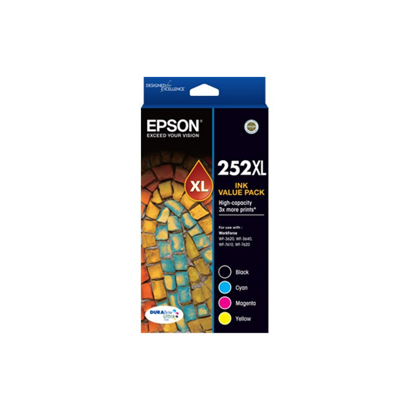 252XL VP HIGH CAP DURABRITE ULTRA 4 INK VALUE PACK FOR W/F WF3620-3640-7610-76207725