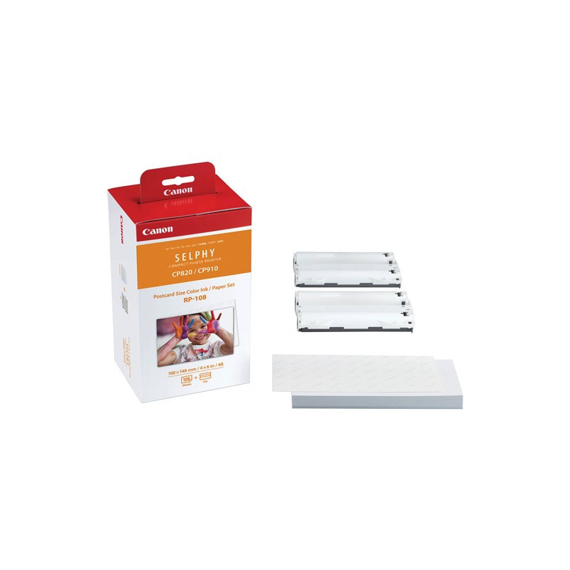 CANON RP108 INK AND PAPER PACK POSTCARD SIZE 6X4 148X100MM FOR CP910/CP1200