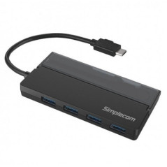 Simplecom CH330 Portable USB-C to 4 Port USB-A Hub USB 3.2 Gen1 with Cable Storage - Black