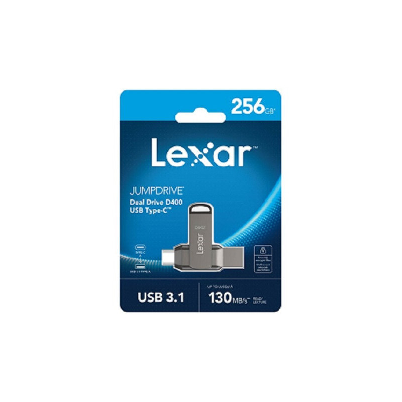 Lexar D400 256GB JumpDrive BL Titanium USB 3.1 Type-C, up to 130MB/s read  transfer content between your USB Type-CTM and Type-A