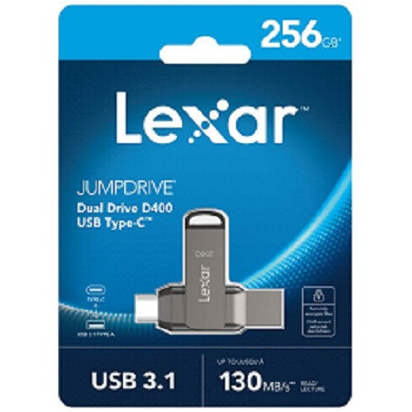 Lexar D400 256GB JumpDrive BL Titanium USB 3.1 Type-C, up to 130MB/s read  transfer content between your USB Type-CTM and Type-A