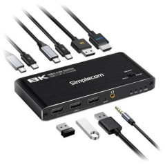 Simplecom KM470 2-Port USB-C KVM Switch 8K Docking Station HDMI 2.1 DP for Laptop Tablet