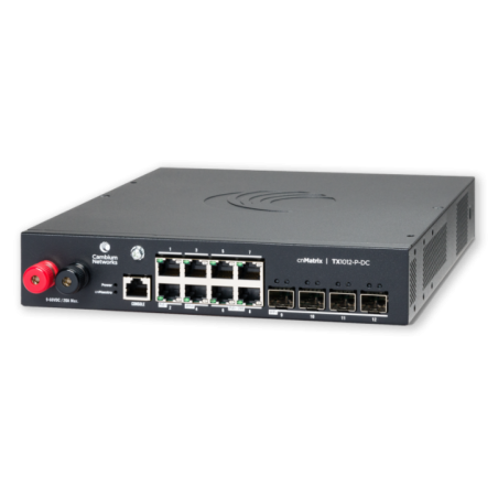 Cambium cnMatrix TX1012-P-DC, DC Powered Intelligent Ethernet PoE Switch,  8 x 1Gbps, and 4 SFP+, no pwr cord
