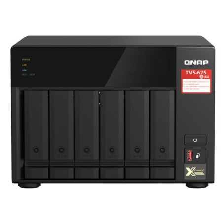 QNAP TVS-675-8G 6-bay NAS, Zhaoxin KX-U6580 8C/8T 2.5GHz, 8GB DDR4 RAM (2 x SODIMM slots, max. 64GB), 6x SATA 6Gb/s bays, 2 Year