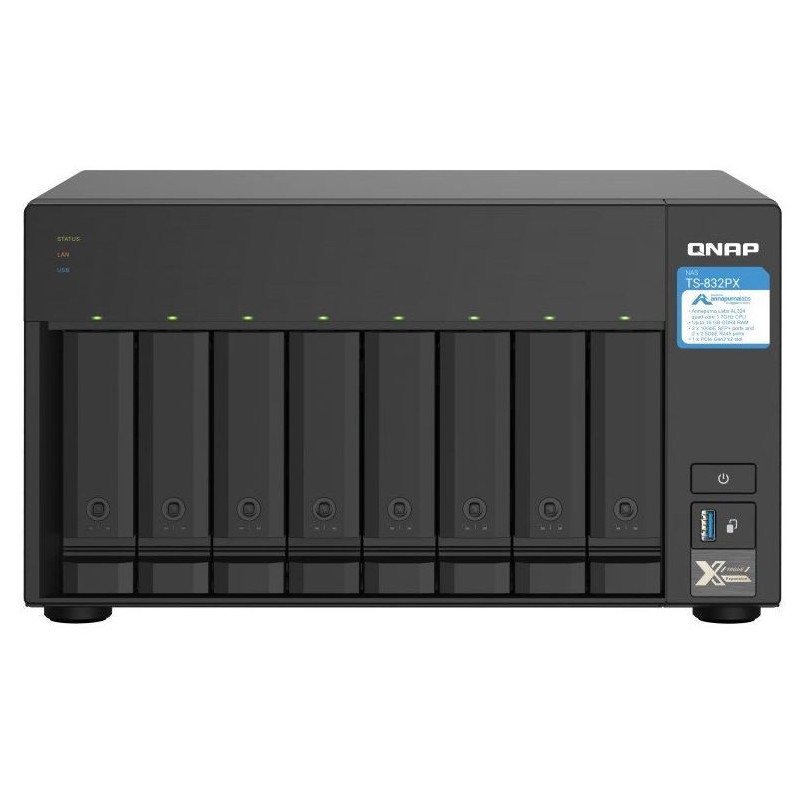 QNAP TS-832PX-4G 8-Bay NAS, AL324 64-bit quad-core 1.7GHz, 4GB DDR4 SODIMM RAM(1 x 4GB, max 16GB), 8 x 3.5"/ 2.5" drive slots, 2