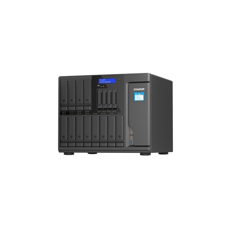 QNAP TS-1655-8G, Intel Atom C5125 8-core processor, 2.8GHz, 8 GB UDIMM DDR4 (max 128GB), 12 x 3.5-inch + 4 x 2.5-inch SATA 6Gb/s