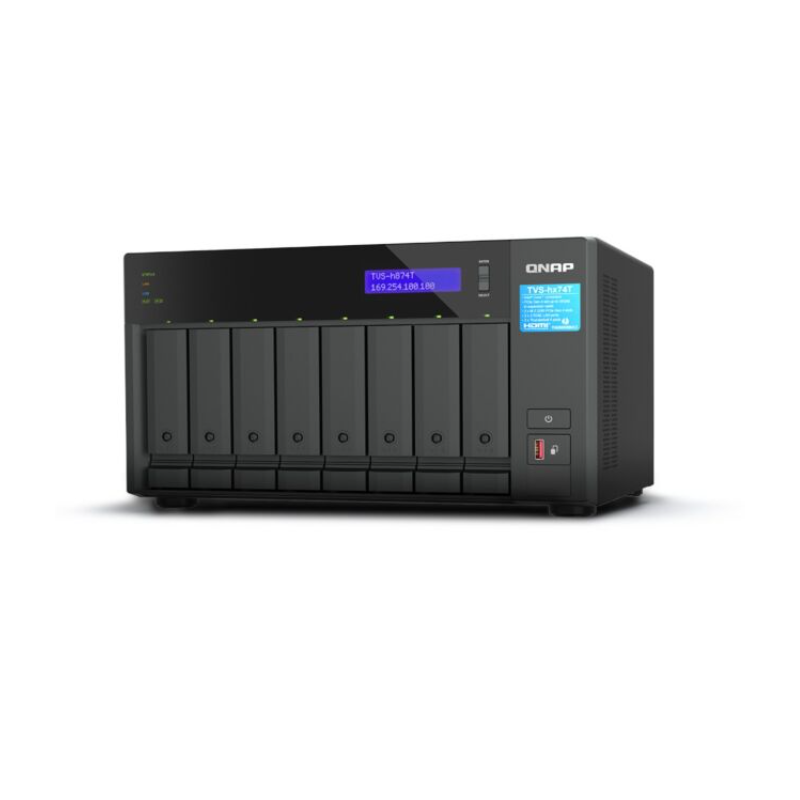 QNAP TVS-h874T-i9-64G, 8-bay QuTS hero NAS, Intel Core i9 16-core /24-thread, 64GB SO-DIMM DDR4,  2 x 2.5GbE, 2 x Thunderbolt 4,