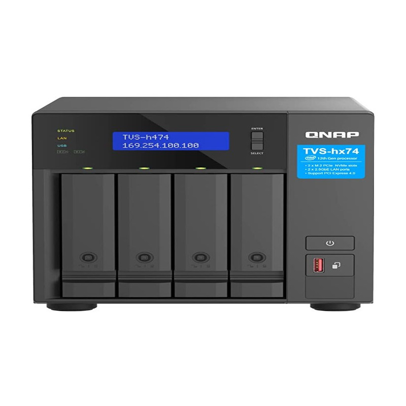 QNAP TVS-h474-PT-8G,4-bay QuTS hero NAS, IntelÂ® PentiumÂ® Gold G7400, up to 3.7GHz, 8GB  SO-DIMM  DDR4(max.128GB), 4 x 2.5"/3.5