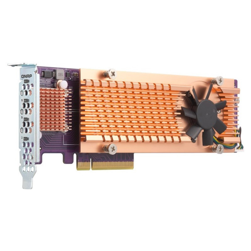 QNAP DUAL M.2 22110/2280 PCIE (Gen3 x 4) NVME SSD EXPANSION CARD. PCIe and Lanes: PCIe Gen3 x 8. Low-profile flat and Full-heigh