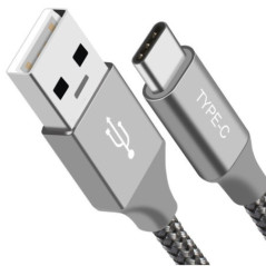 Astrotek 1m USB-A  to Type-C Data Sync Charger Cable Silver Strong Braided Heavy Duty Fast Charging for Samsung Galaxy Note S8 P