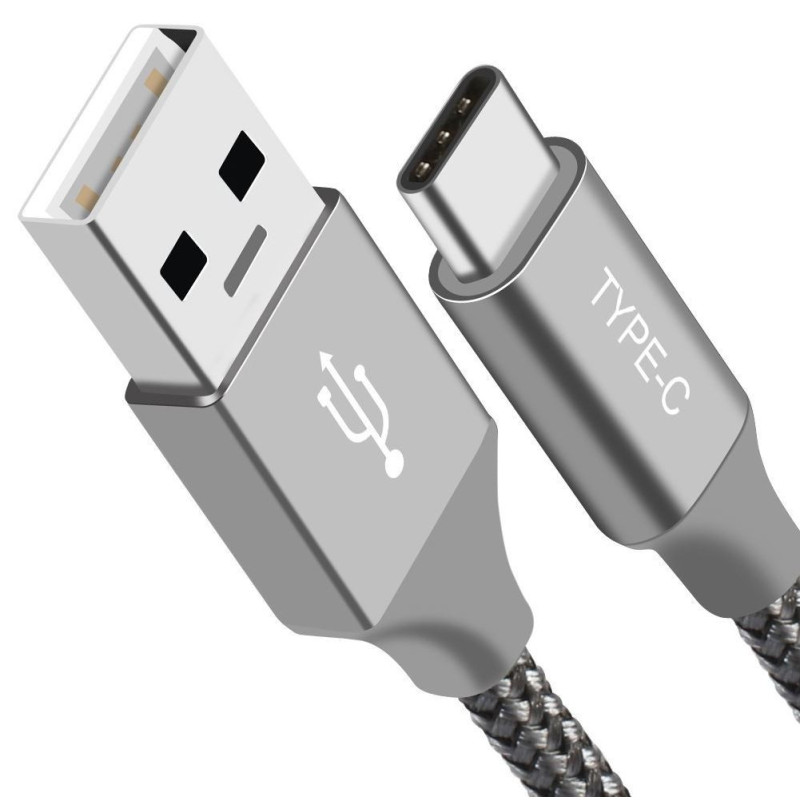 Astrotek 1m USB-A  to Type-C Data Sync Charger Cable Silver Strong Braided Heavy Duty Fast Charging for Samsung Galaxy Note S8 P