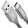 Astrotek 1m USB-A  to Type-C Data Sync Charger Cable Silver Strong Braided Heavy Duty Fast Charging for Samsung Galaxy Note S8 P