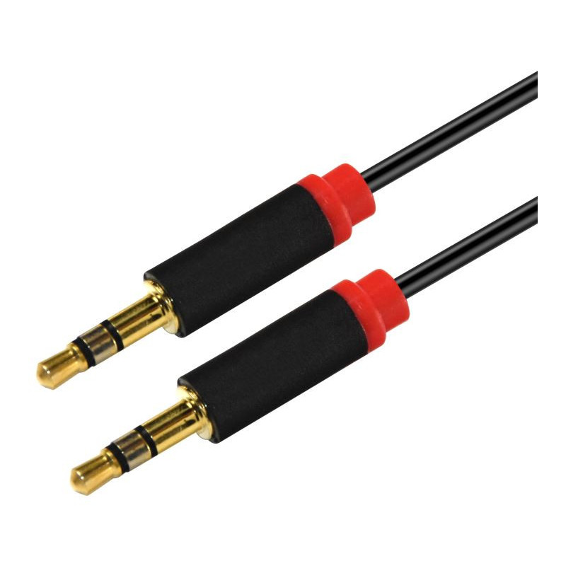 Astrotek 1m Stereo 3.5mm Flat Cable Male to Male Black with Red Mold - Audio Input Extension Auxiliary Car Cord