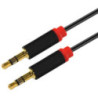Astrotek 1m Stereo 3.5mm Flat Cable Male to Male Black with Red Mold - Audio Input Extension Auxiliary Car Cord