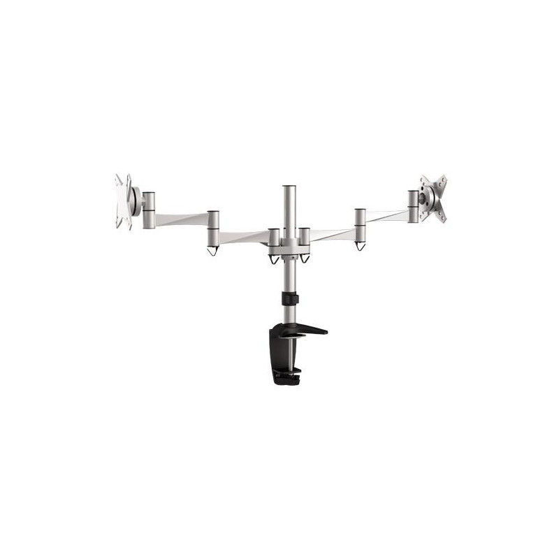 Brateck Dual Monitor Elegant Aluminium w/Arm&Desk Clamp Silver Fit most 13'- 27' Monitor VESA 75x75/100x100 (LS)