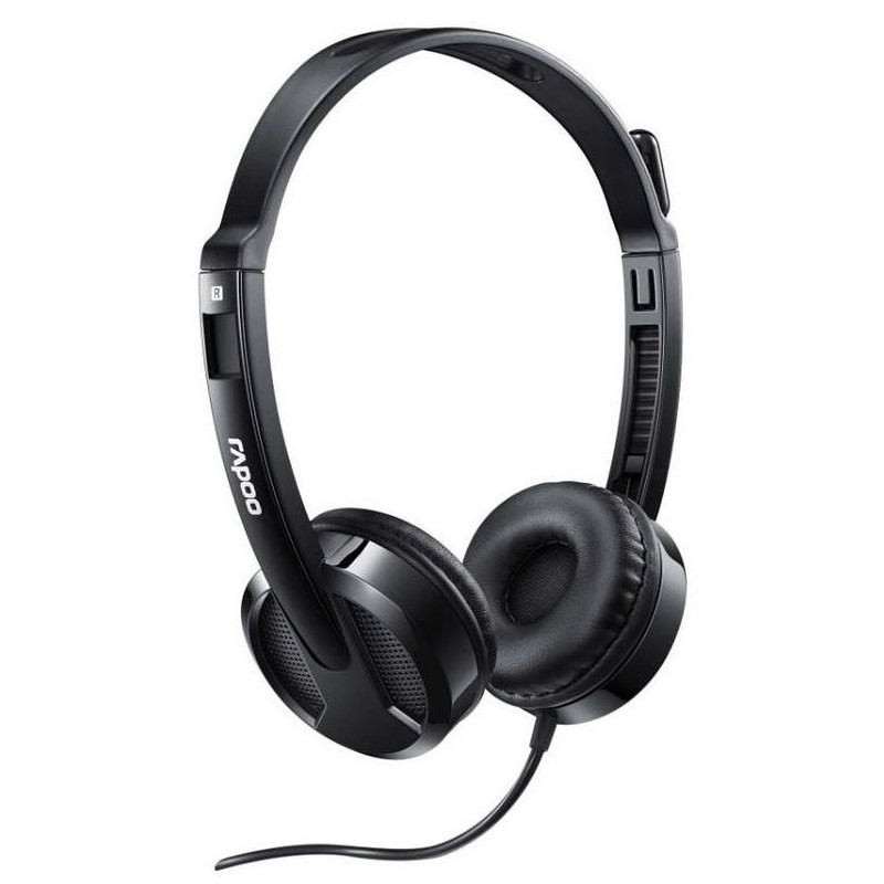 RAPOO H100 Wired Stereo Headsets - HD Voice Rotary Microphone Volume Adjustment 3.5mm Headphones with Audio split adapter cable.