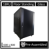 LDR Assembled 18U Server Rack Cabinet (600mm x 800mm) Glass Door, 1x 8-Port PDU, 1x 4-Way Fan, 2x Fixed Shelves - Black Metal Co