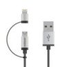 (LS) mbeatÂ® 1m Lightning and Micro USB Data Cable - 2-in-1/Aluminmum Shell Crush-Proof/Nylon Braided/Silver/ Apple/Andriod Tabl