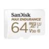 SanDisk Max Endurance 64GB microSD 100MB/s 40MB/s 20K hrs 4K UHD C10 U3 V30 -40Â°C to 85Â°C Heat Freeze Shock Temperature Water 