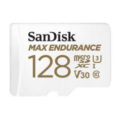 SanDisk Max Endurance 128GB microSD 100MB/s 40MB/s 20K hrs 4K UHD C10 U3 V30 -40Â°C to 85Â°C Heat Freeze Shock Temperature Water